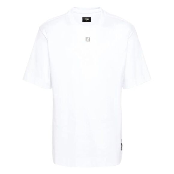 Fendi Men Cotton T-Shirt With Metal Ff Appliqué